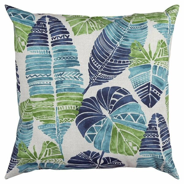 Homeroots Blue Tropical Leaves Indoor & Outdoor Throw Pillow 403545